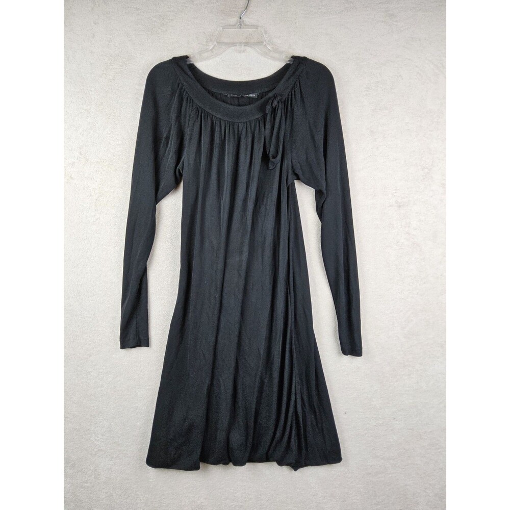 Diane Von Furstenberg Bubble Hem Long Sleeve Black Tie Neck Dress Size 2